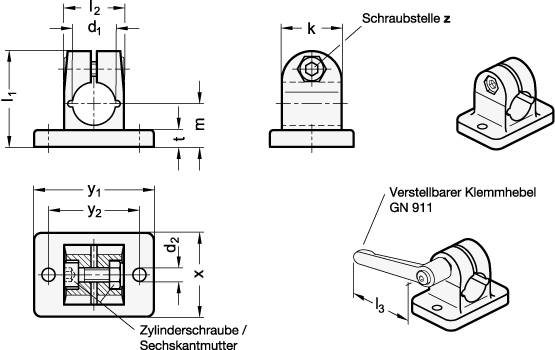 Flansch-Klemmverbinder, Aluminium, mit 2 Befestigungsbohrungen-0