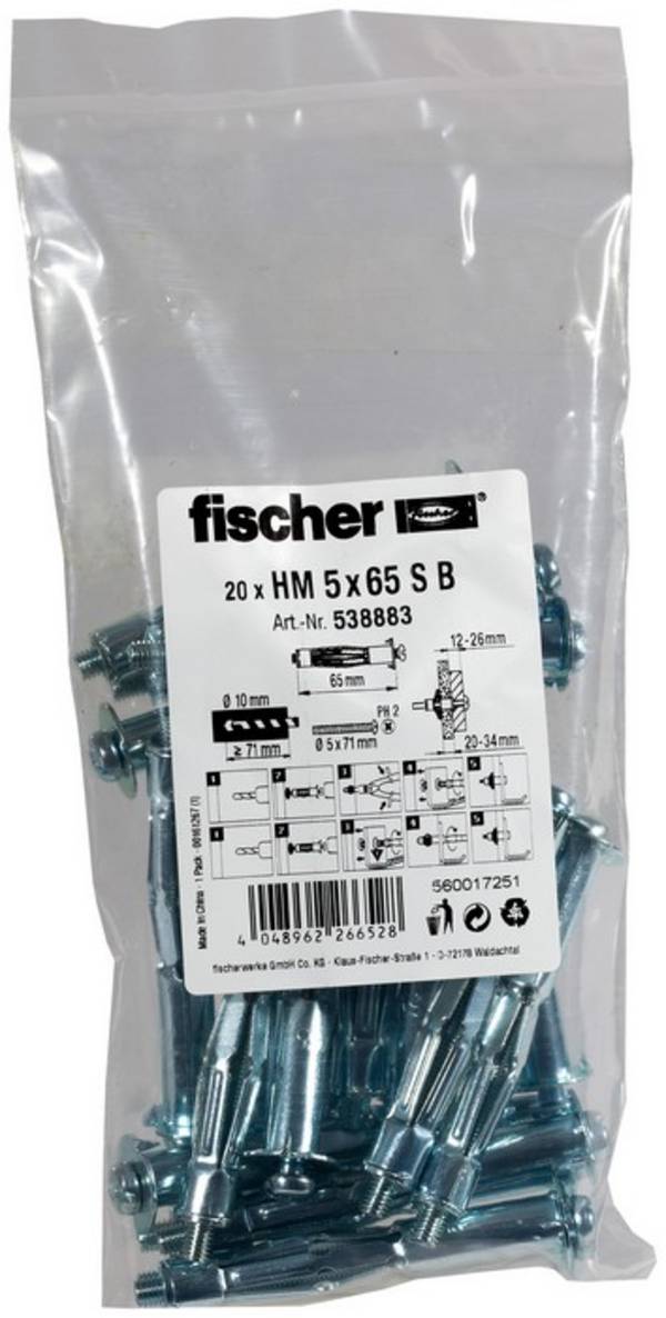 Fischer Hohlraum-Metalldübel HM 538883 5x65 S B (20)