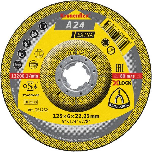 A 24 EX Schruppscheiben X-LOCK, 125 x 6 x 22,23 mm gekröpft