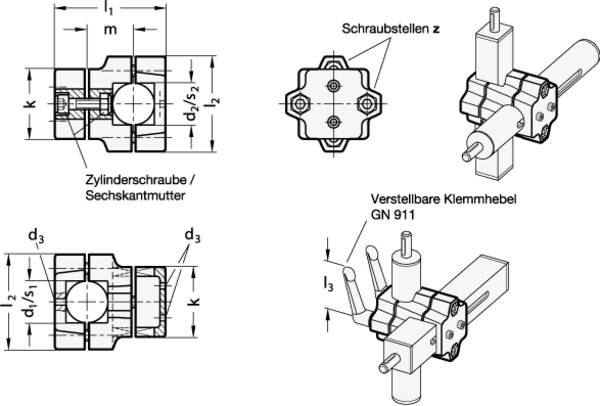Ganter 134.2-B50-V50-76-2-S VERFAHRSCHLITTEN KREUZFORM VIERKANT