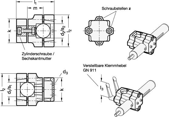 Kreuz-Verfahrschlitten, Aluminium, mehrteilig, für Einachssystem