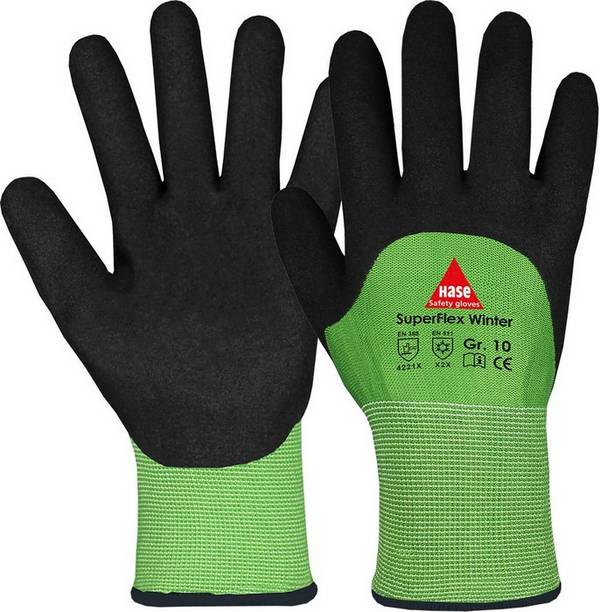 Handschuhe Winter Polyester Gr.10 3/4 besch. Nitril grün/sw SuperFlex Winter