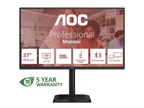 AOC LED-Monitor 68,6 cm 27 Zoll 1920 x 1080 Full HD 1080p @ 120 Hz IPS 300 cd/m² 1500:1 4 ms HDMI DisplayPort USB-C