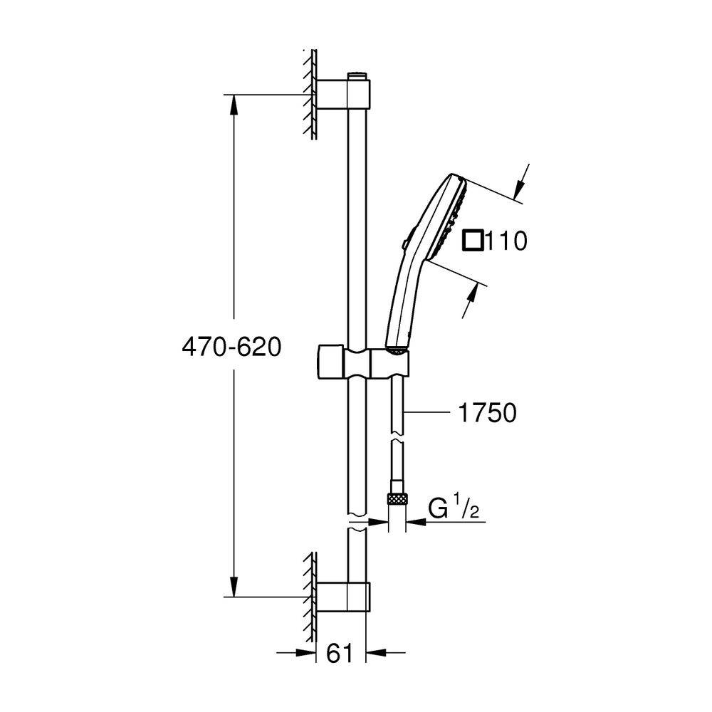 GROHE Brausestangenset Tempesta Cube 110 27578_3 600mm 2 Strahlarten 5,6l chrom-2