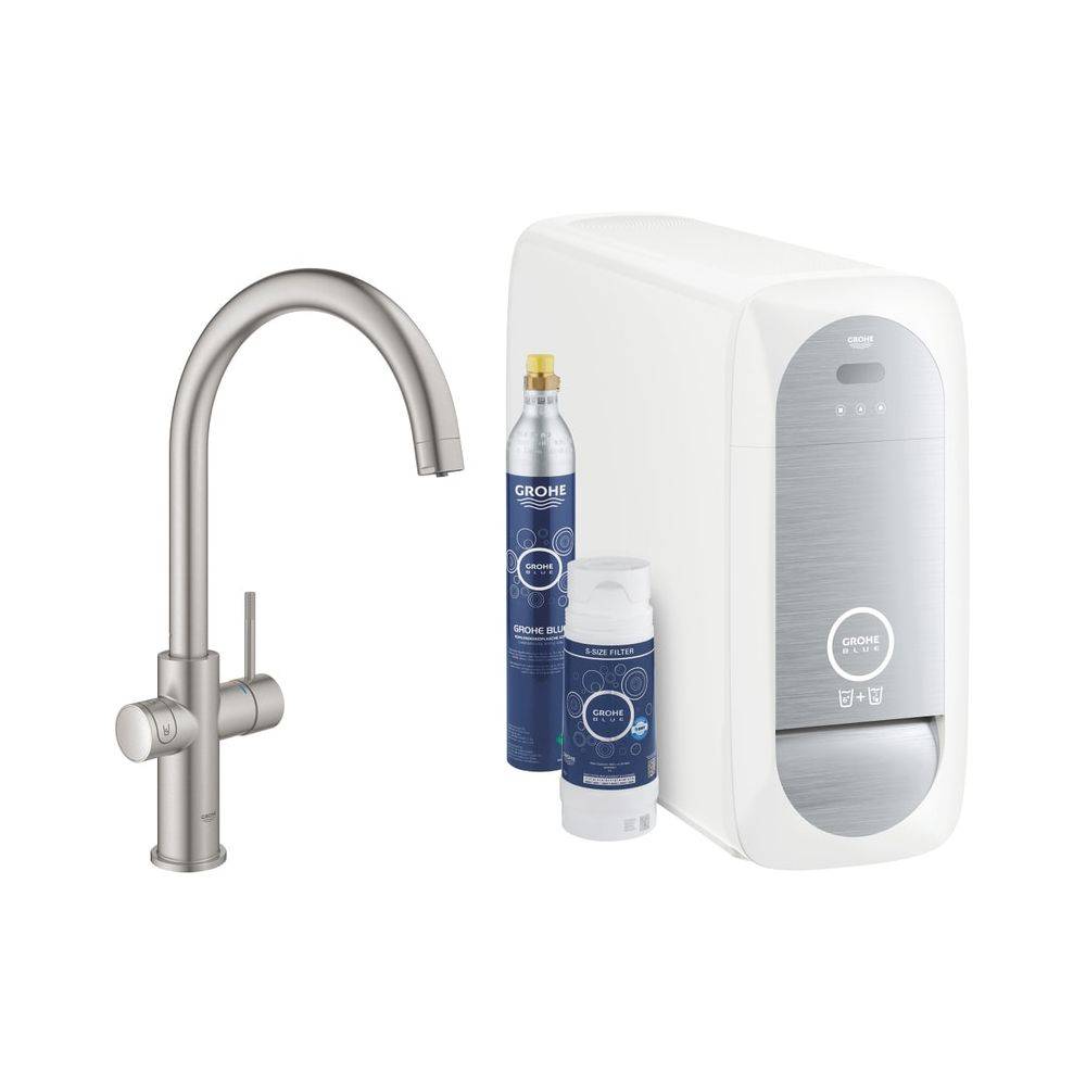 Grohe Blue Home Starterset, C-Auslauf, 1-Loch-Montage, Supersteel, 31455DC1-2