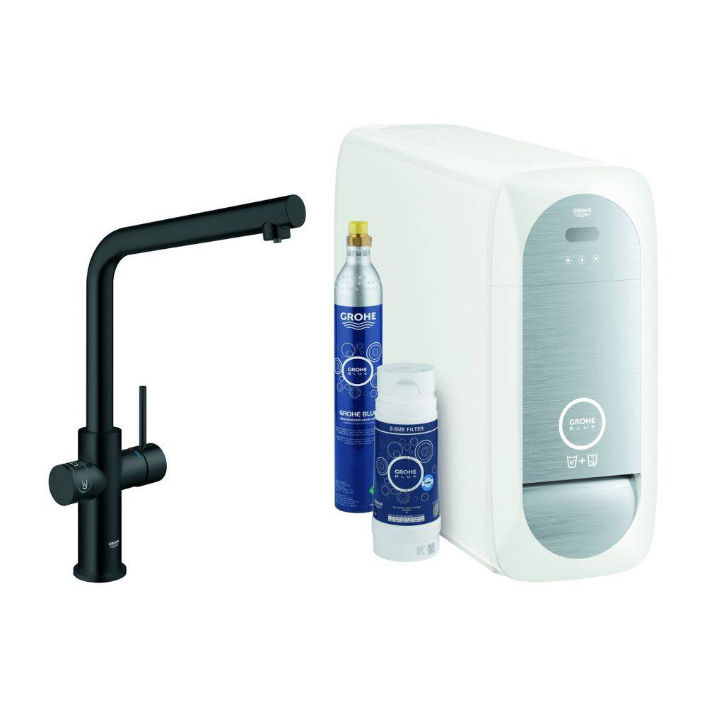 Grohe Blue Home Starterset, L-Auslauf, 1-Loch-Montage, Velvet Black, 31454KS1