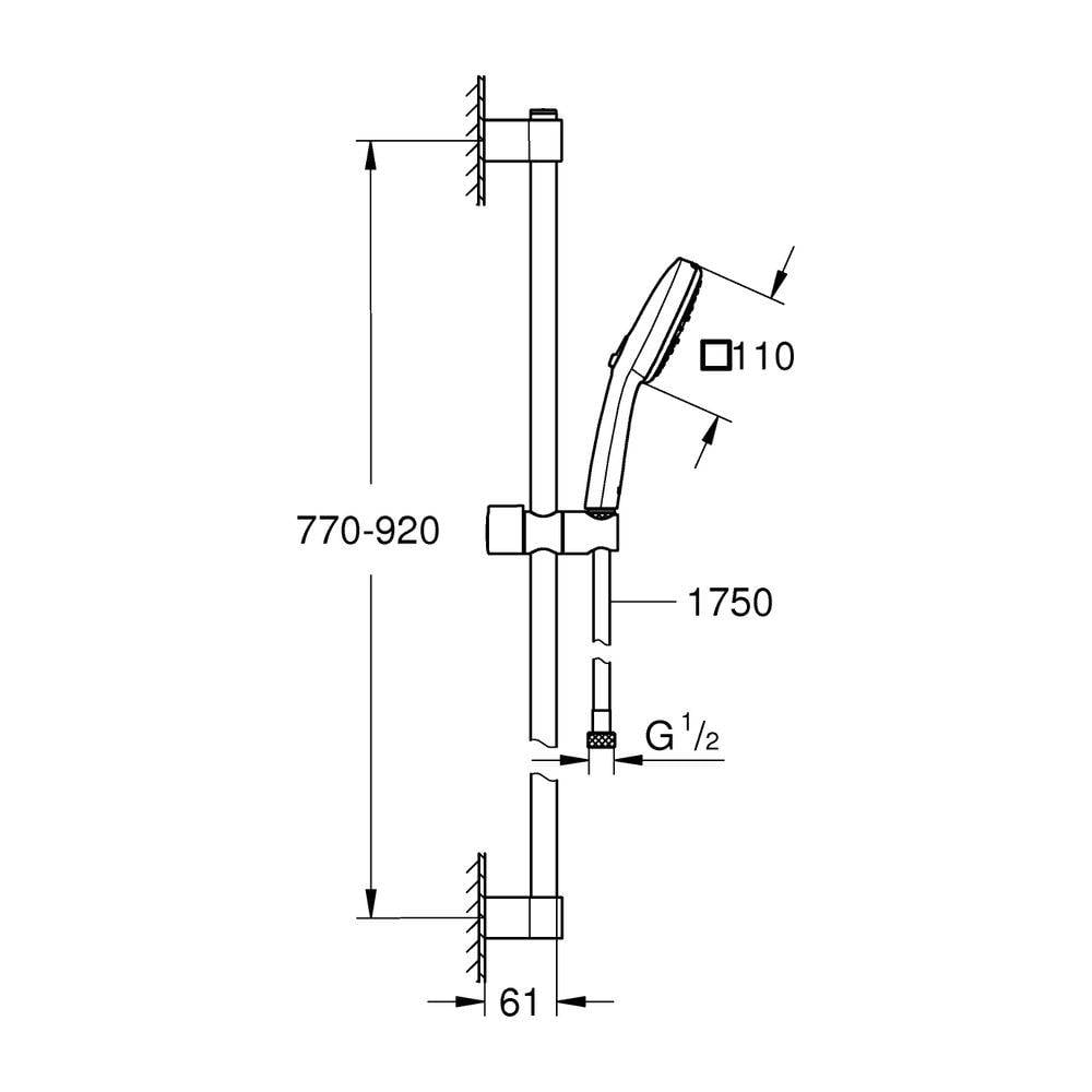 GROHE Brausestangenset Tempesta Cube 110 27789_3 900mm 3 Strahl 13,5l/min chrom-2