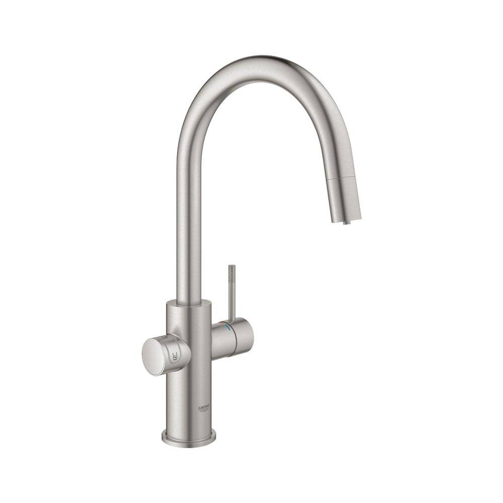 Grohe Blue Home Starterset, C-Auslauf, herausziehbarer Mousseurauslauf, 1-Loch-Montage, Supersteel, 31541DC0-1