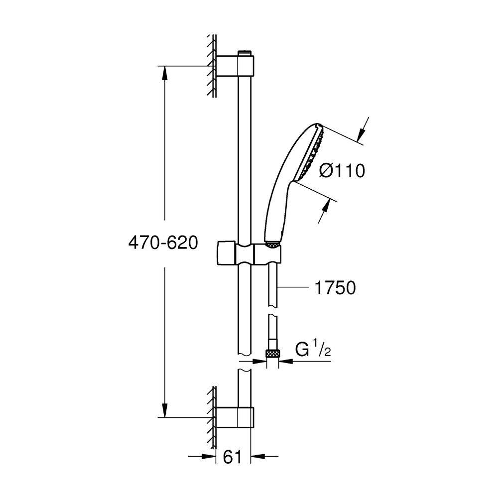 GROHE Brausestangenset Tempesta 110 27853_3 600mm 1 Strahl 16,6l/min chrom-2
