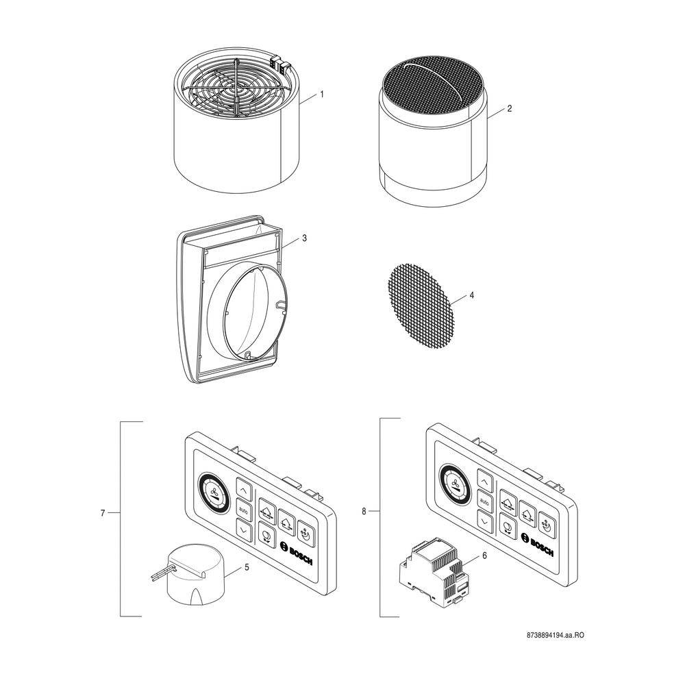 BOSCH dezentrale Lüftung V2000D 43 /F Fertigbauset:ohne Montagerohr,Außenhaube - 7735600364-2