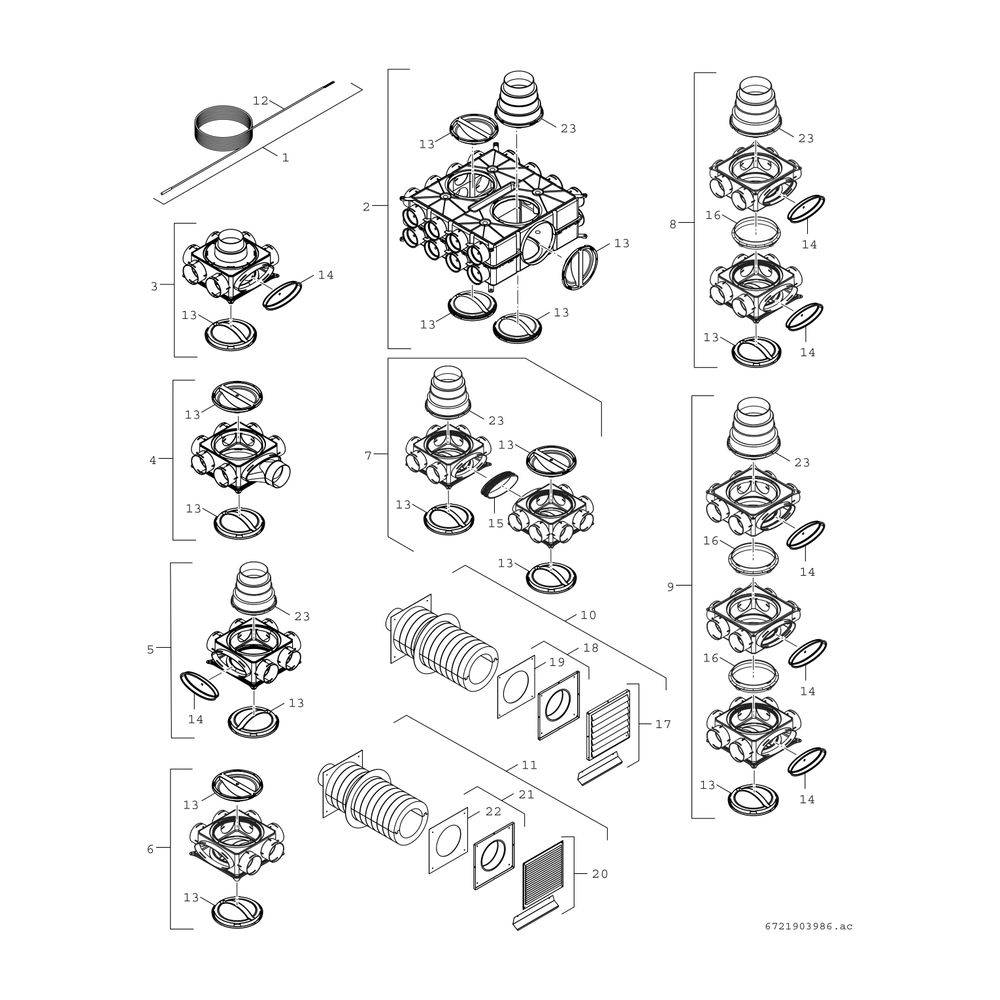 BOSCH dezentrale Lüftung V2000D 43 /F Fertigbauset:ohne Montagerohr,Außenhaube - 7735600364-3