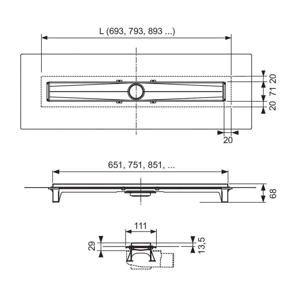 Tece drainline Evo Duschrinne mit befestigter Seal System Dichtmanschette 700mm-2