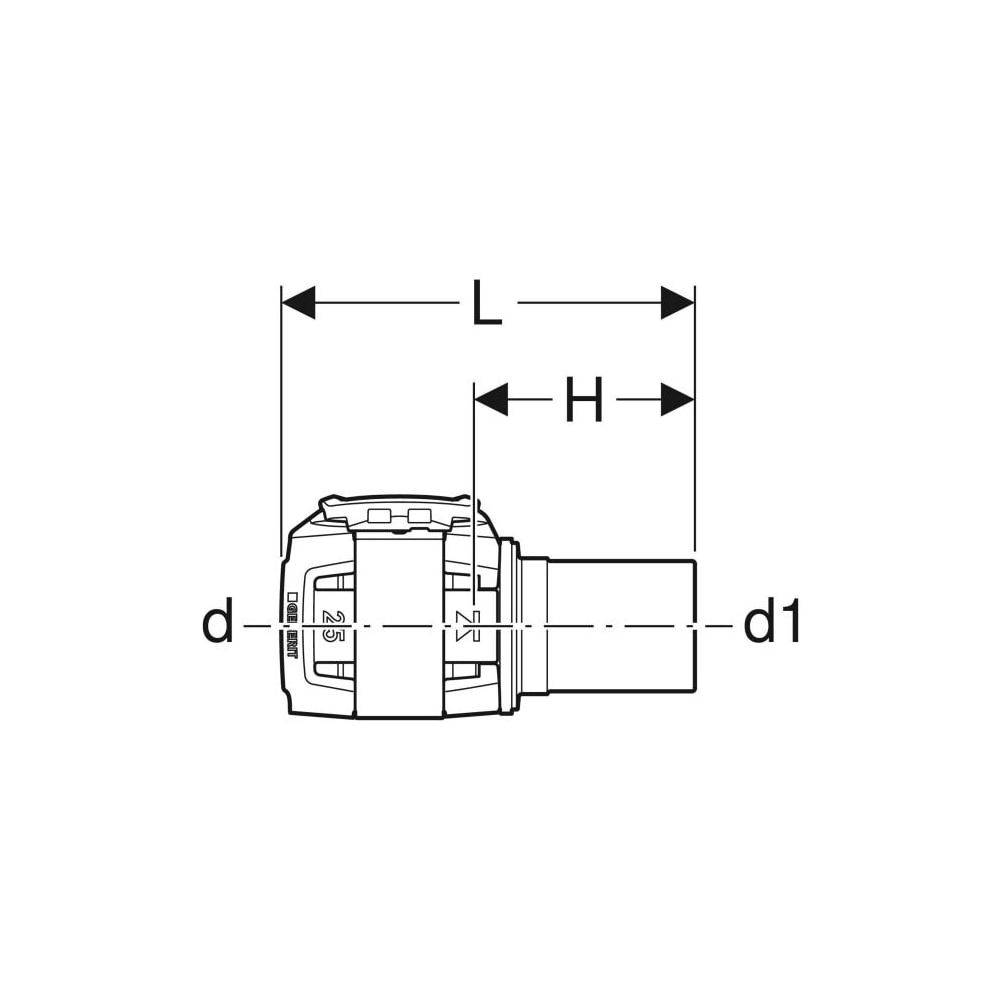 Geberit FlowFit Übergang auf Mapress, mit Einschubende D 40mm, D1 35mm, Edelstahl 1,4401-3
