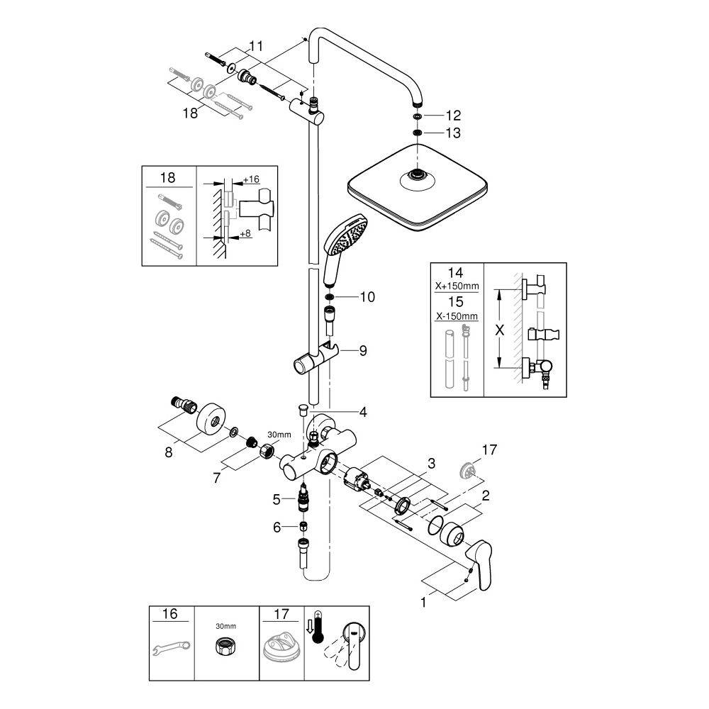 GROHE Duschsystem Tempesta 250 Cube 26692_1 Brause-EHM KB T. 250 Cube chrom-3