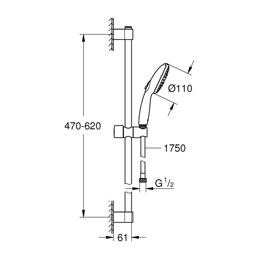 GROHE Brausestangenset Tempesta 110 27644_3 600mm 3 Strahlarten 7,4l chrom-2