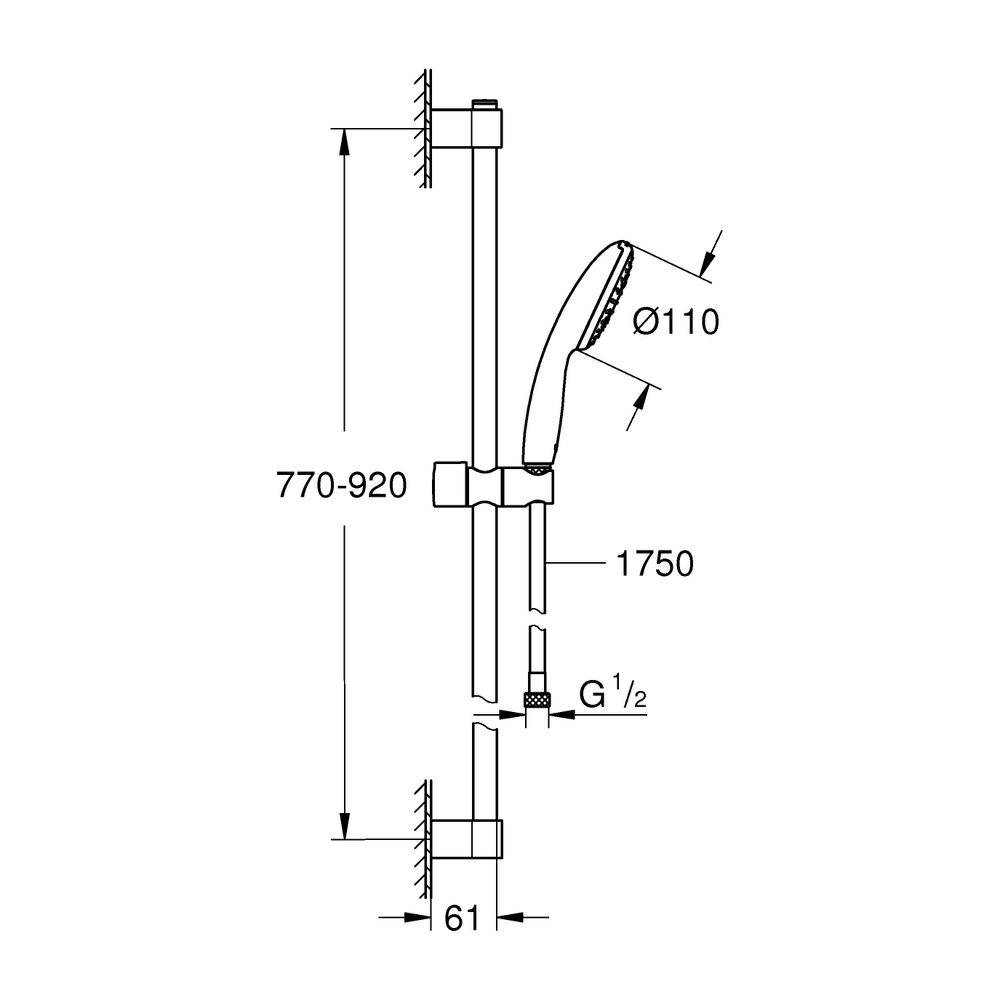 GROHE Brausestangenset Tempesta 110 27925_3 900mm 1 Strahl 7,6 l/min chrom-3
