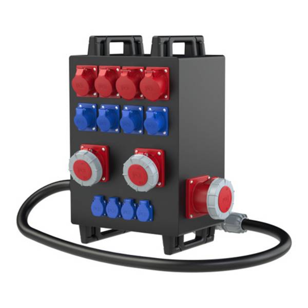PC ELECTRIC 9545311 - Mobilverteiler mit 2x Tragegriff & 2x Stellfuß (Eingang: 1x CEE-Stecker + 2,00m Kabel | Ausgang: