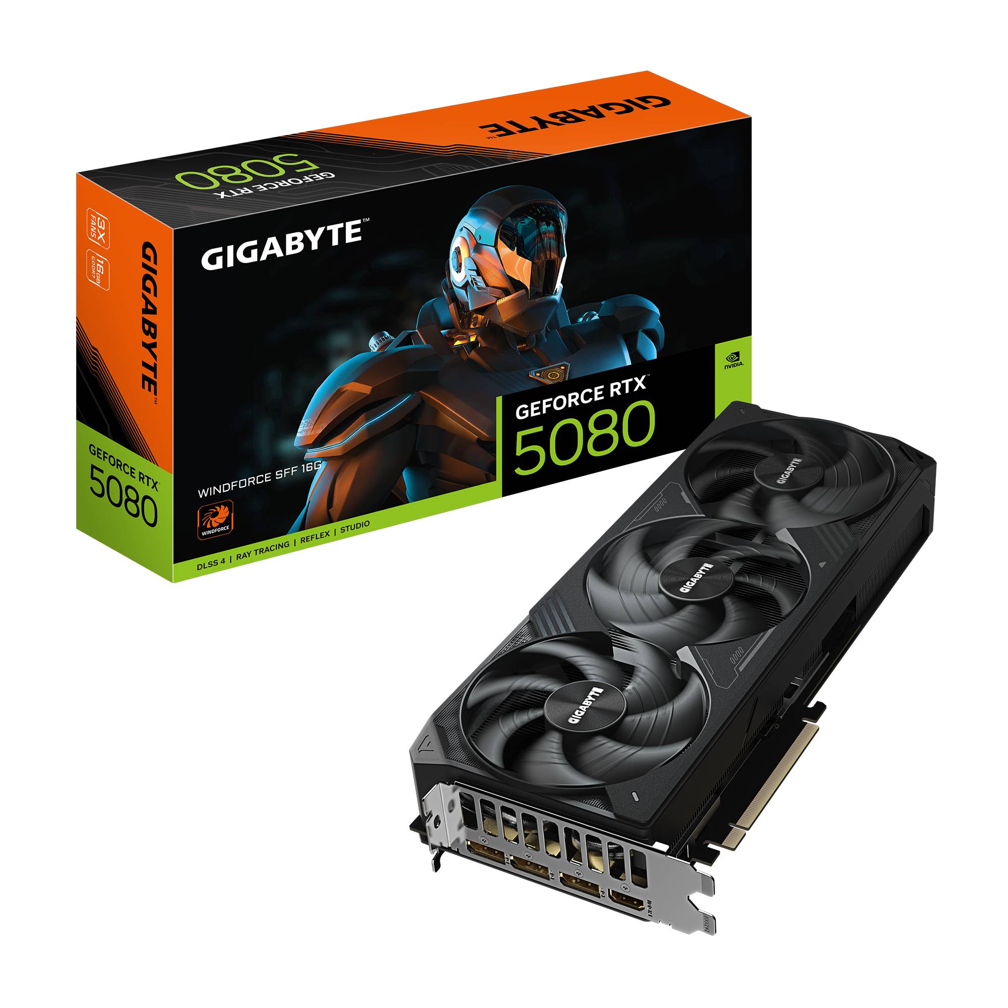 GIGABYTE GeForce RTX 5080 WINDFORCE SFF 16G Grafikkarte - 16GB GDDR7, 256 Bit, PCI-E 5.0, 2617 MHz Core Clock, 3 x Displ-0