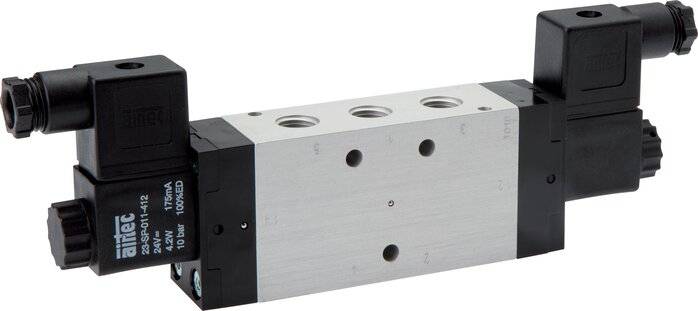 Airtec KM 10530HN 12V=, 5/3-Wege Magnetventil, G 1/4", Mittelstellung geschlossen, 12 V DC, Standard-0