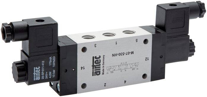 Airtec M 05530HN 24VAC, 5/3-Wege Magnetventil, G 1/8", Mittelstellung geschlossen, 24 V AC-0