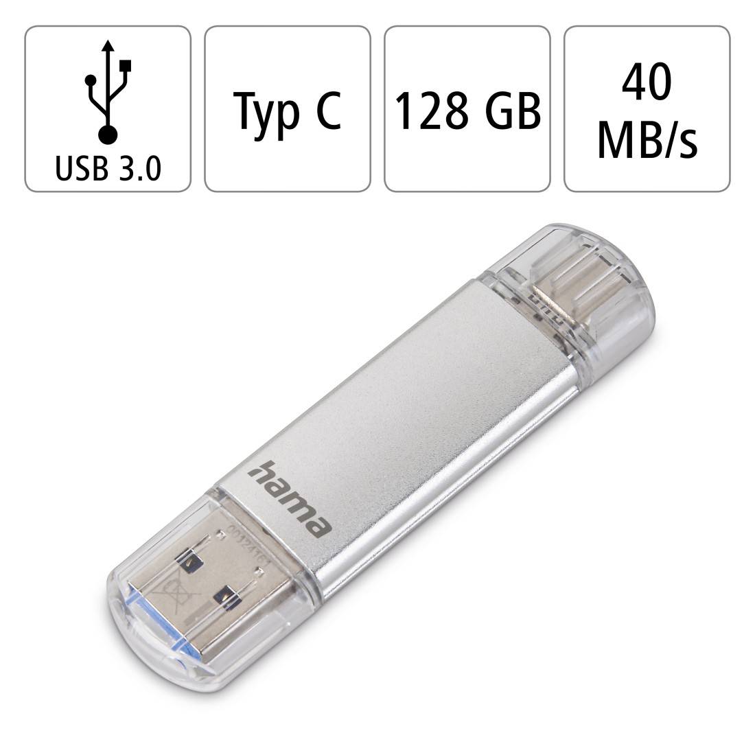 hama 00181073 USB-Stick "C-Laeta", USB-C 3.2 Gen 1, 128GB, 40 MB/s, Silber-3