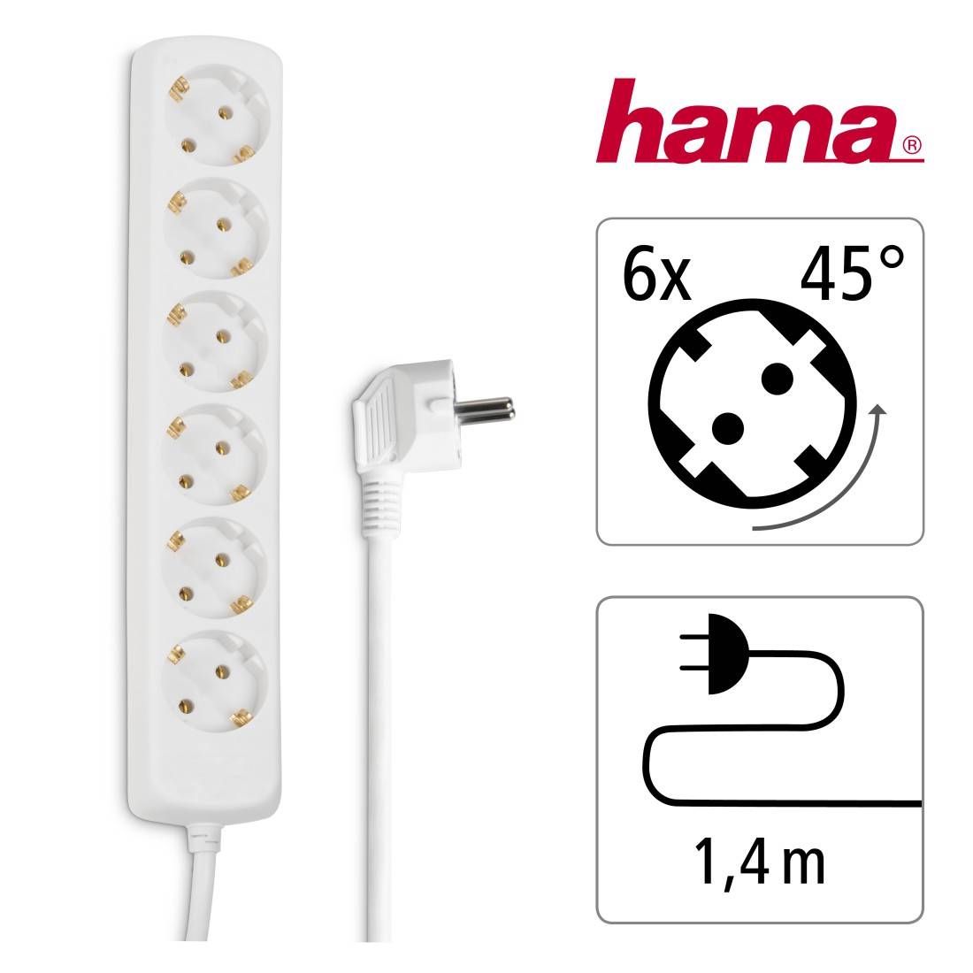 hama 00030383 Steckdosenleiste 6-fach, 1,4 m, Weiß-2