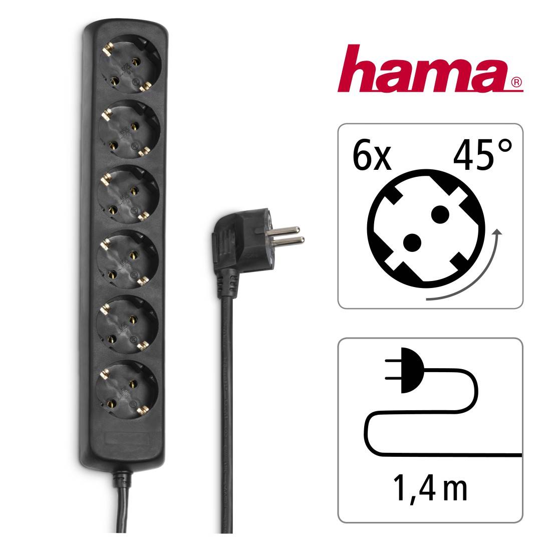 hama 00030393 Steckdosenleiste 6-fach, 1,4 m, Schwarz-1