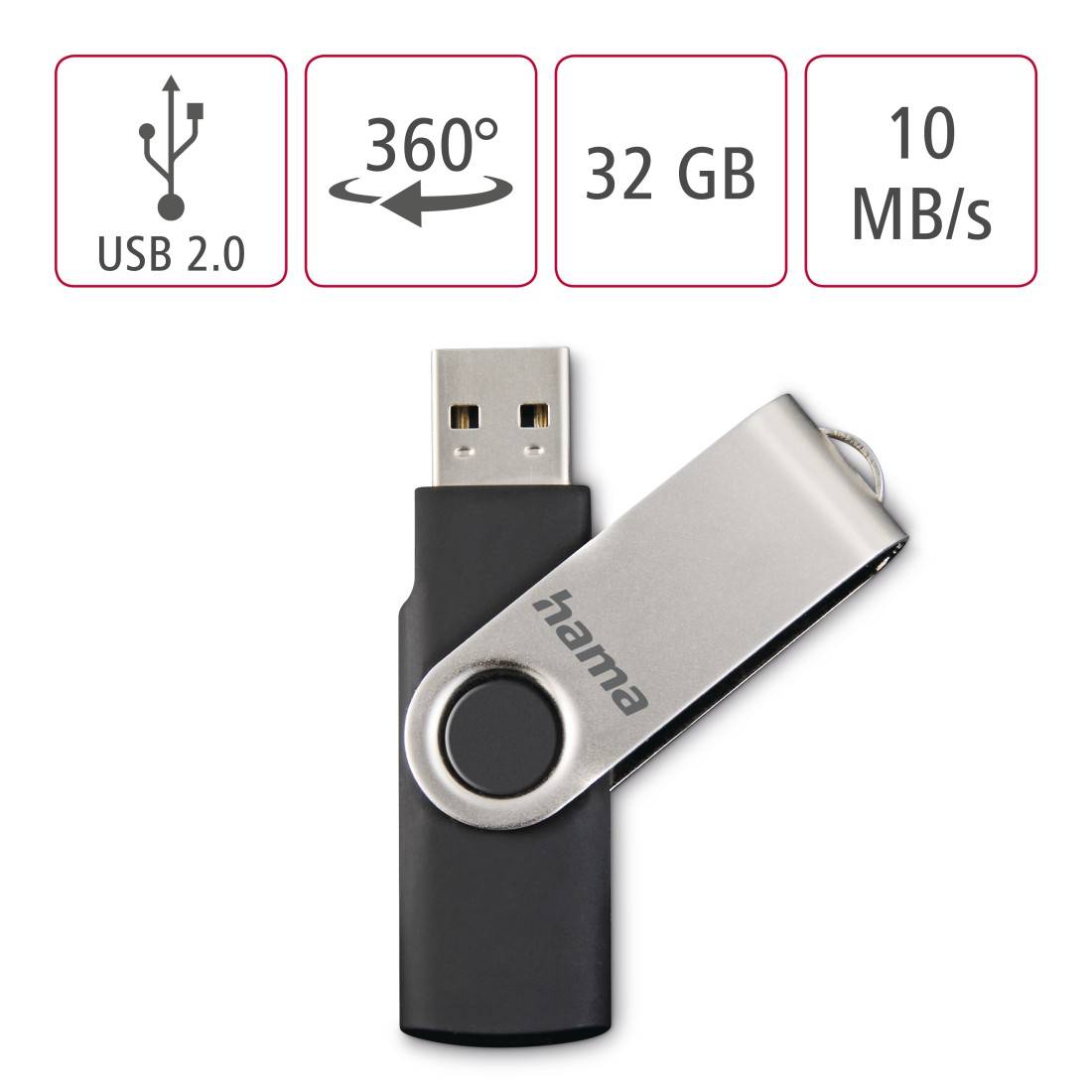 hama 00108029 USB-Stick "Rotate", USB 2.0, 32GB, 10MB/s, Schwarz/Silber-1