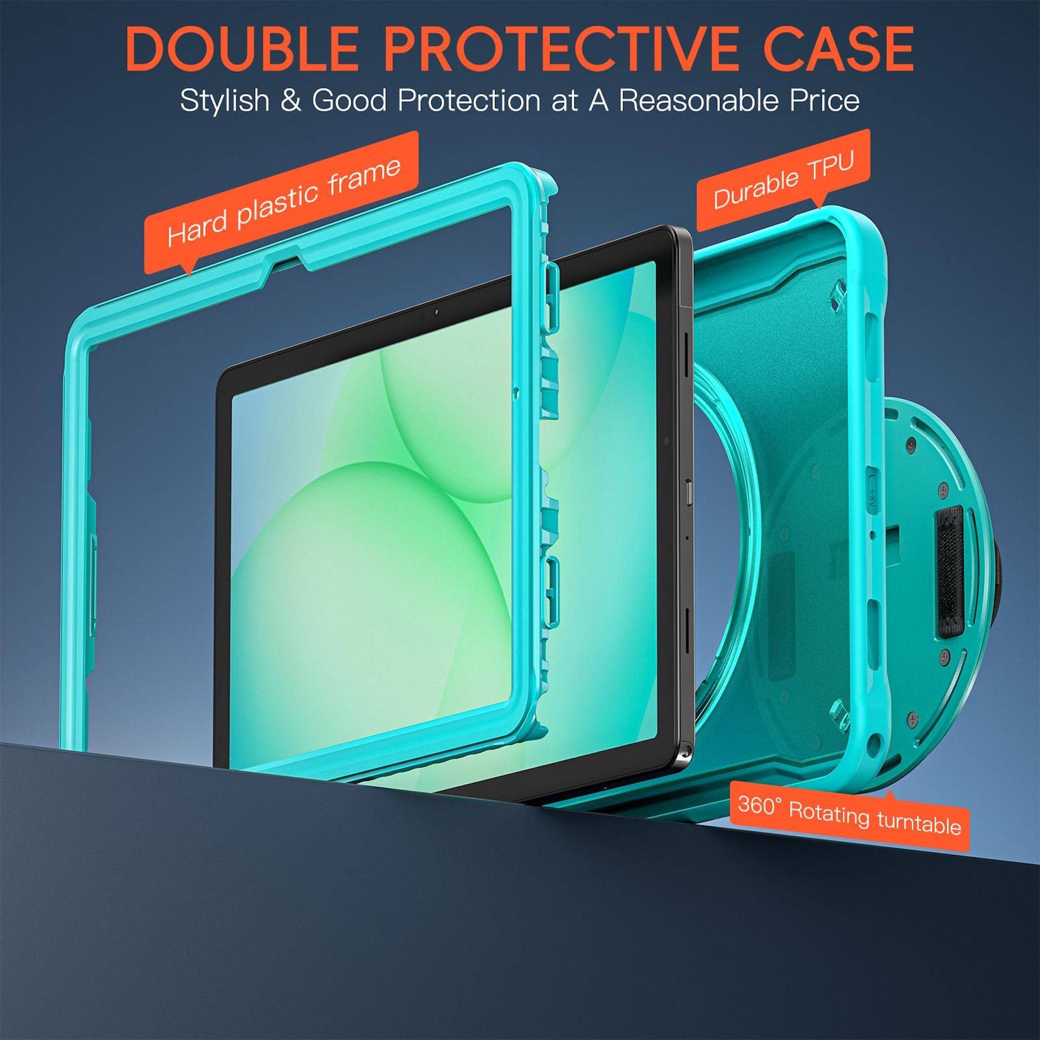 Für Samsung Galaxy Tab A11 Plus 360 Grad Rotation Hybrid Hülle Türkis-4
