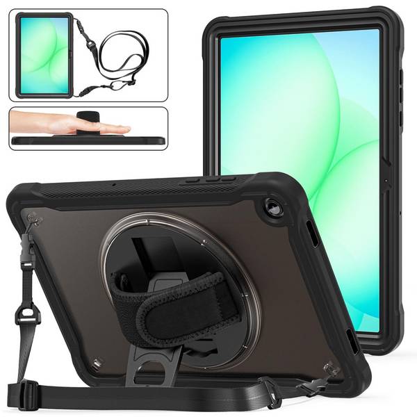 Für Samsung Galaxy Tab A11 Plus 360 Grad Rotation Hybrid Hülle Schwarz