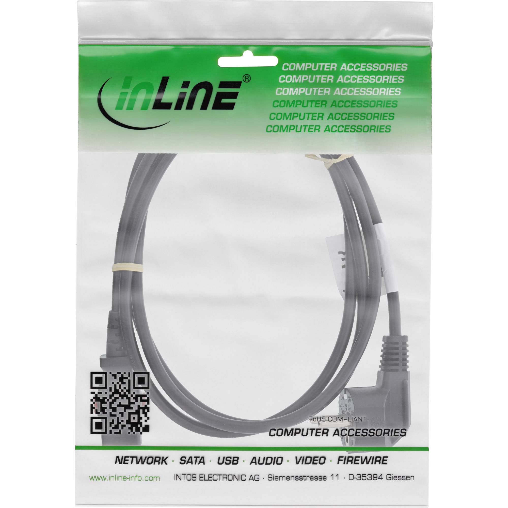 InLine® Netzkabel, Schutzkontakt gewinkelt auf C13 verriegelbar, 3m-1