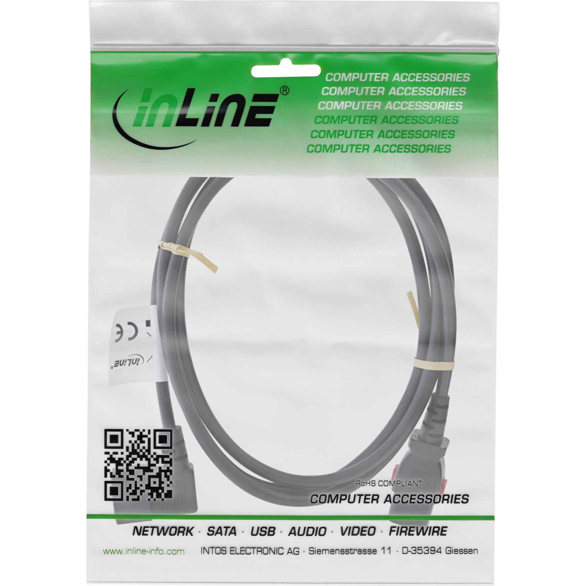 InLine® Kaltgeräteverlängerung, C13 verriegelbar auf C14 gewinkelt, schwarz, 2m-1