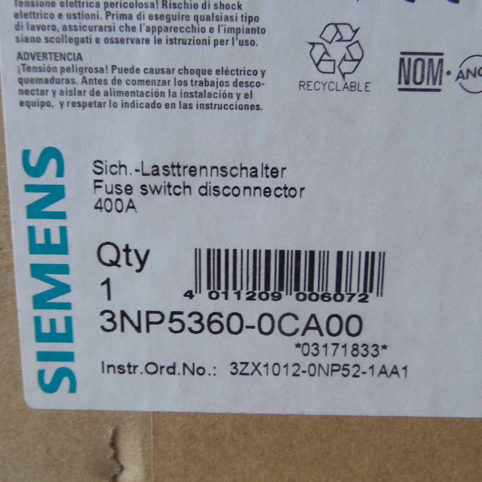 Siemens Sicherungs-Lasttrennschalter 3NP5360-0CA00 OVP-4
