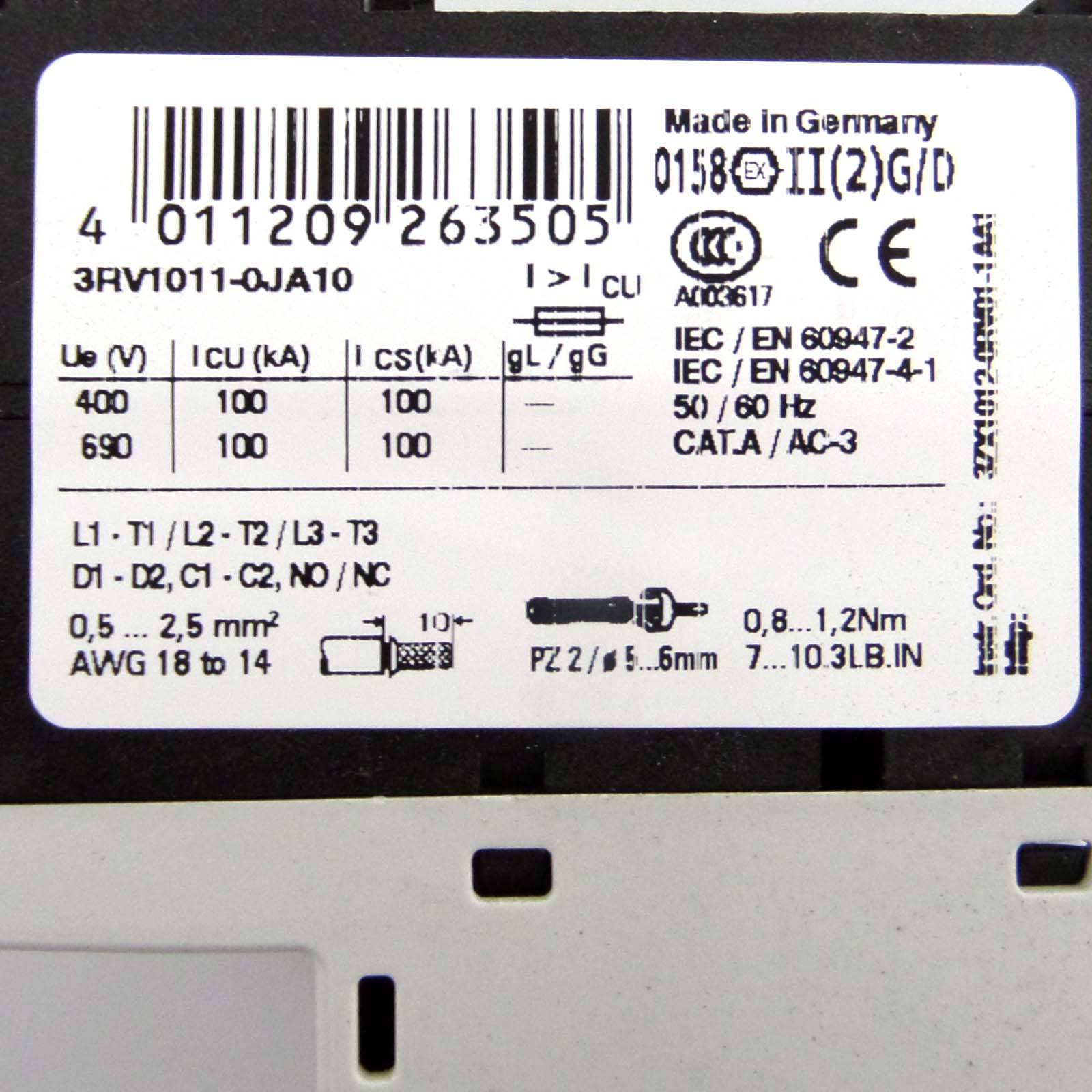 Siemens Leistungsschalter 3RV1011-0JA10 OVP-1