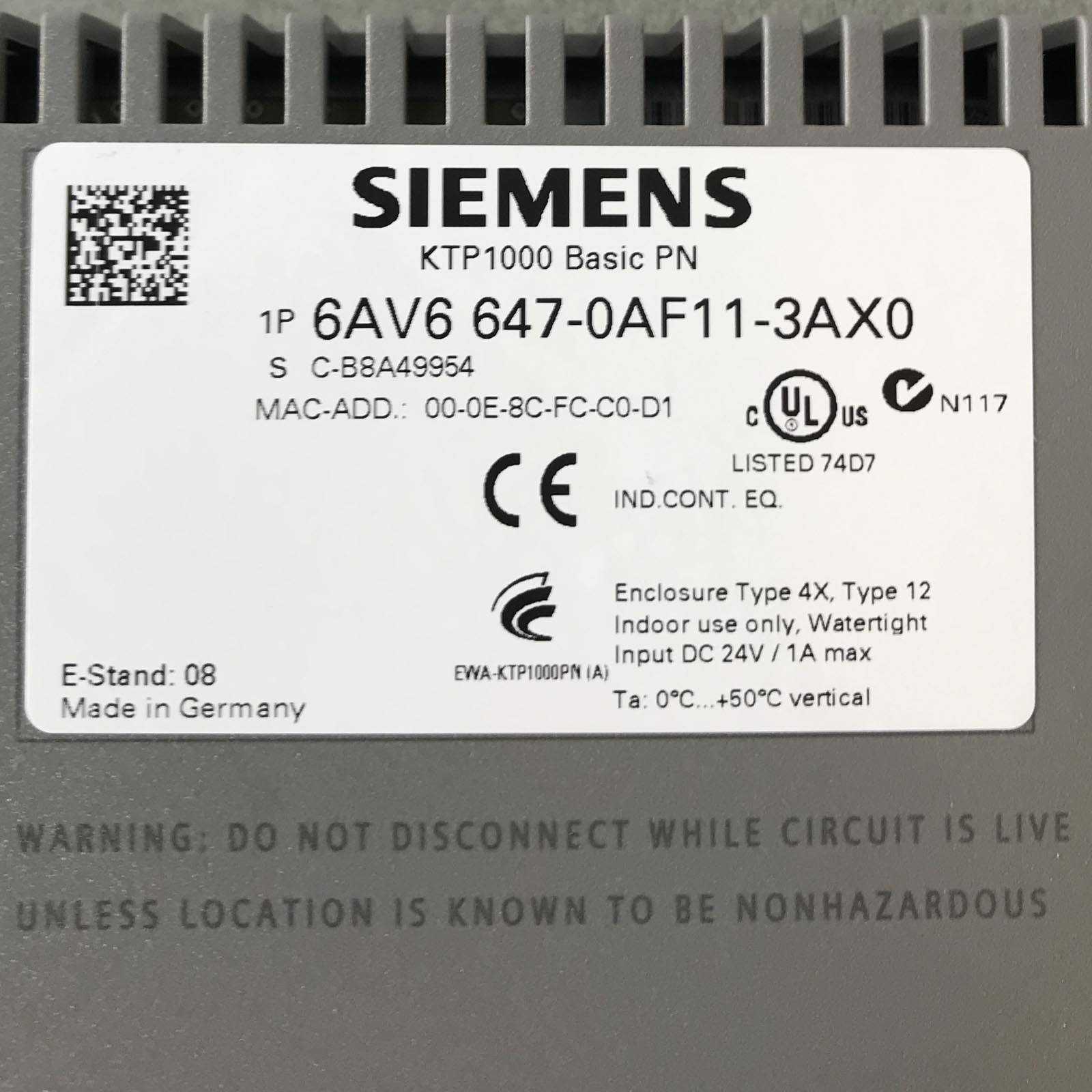 Simatic HMI KTP1000 Basic PN Key Touch Panel 6AV6647-0AF11-3AX0 E-Stand:08 OVP-1