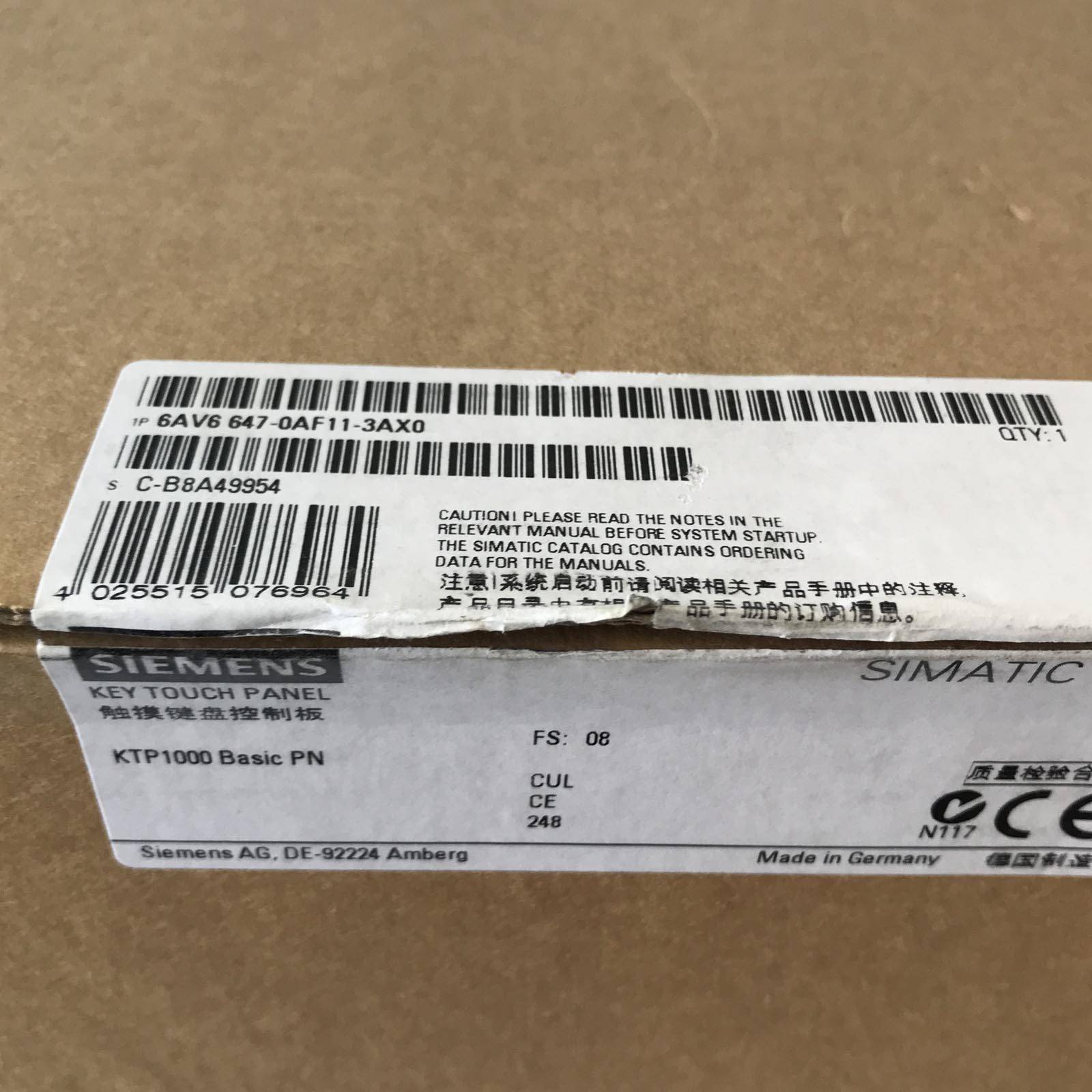 Simatic HMI KTP1000 Basic PN Key Touch Panel 6AV6647-0AF11-3AX0 E-Stand:08 OVP-4