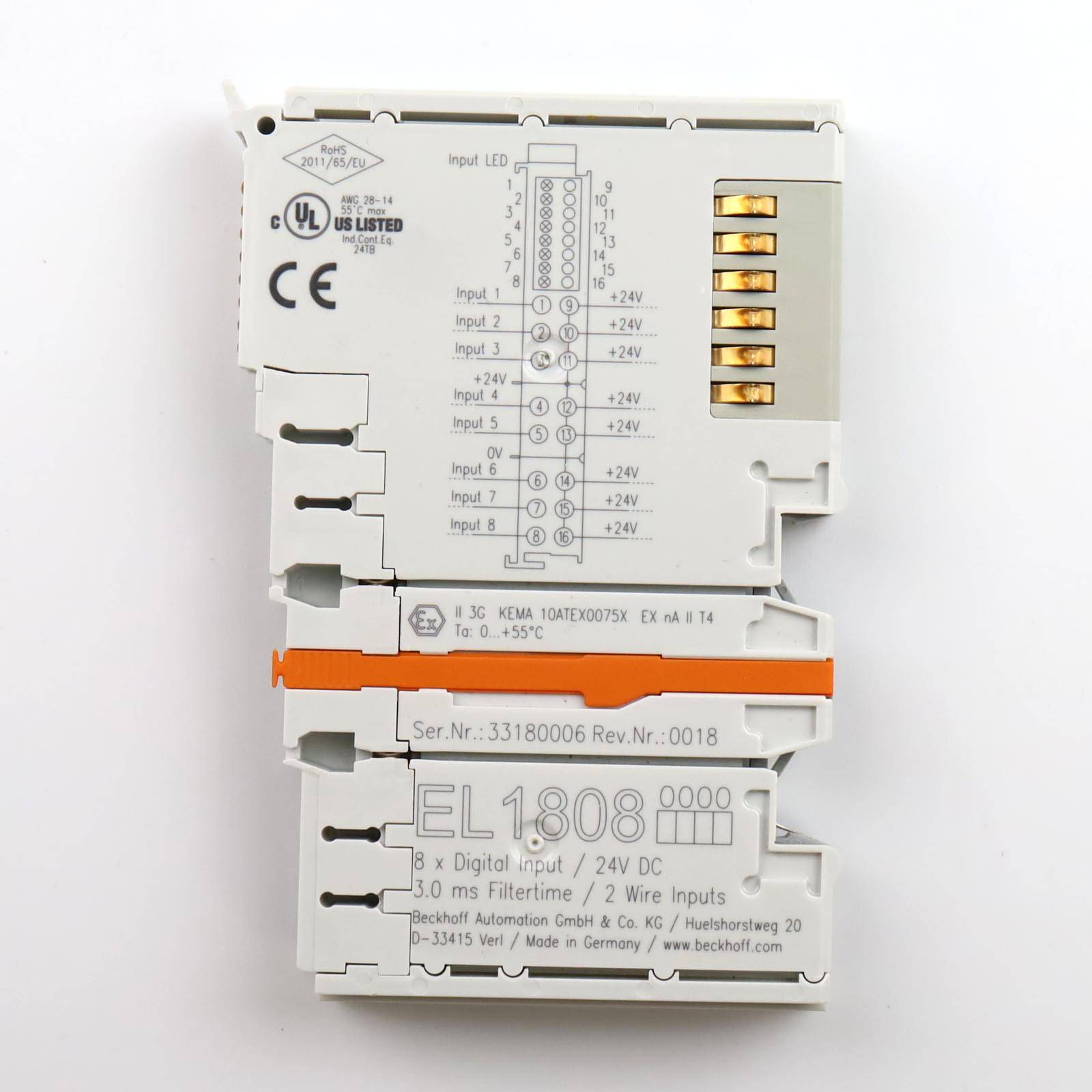Beckhoff EL1808, EtherCAT-Klemme, 8-Kanal-Digital-Eingang, 24V DC, 3ms, 2-Leiteranschluss-1