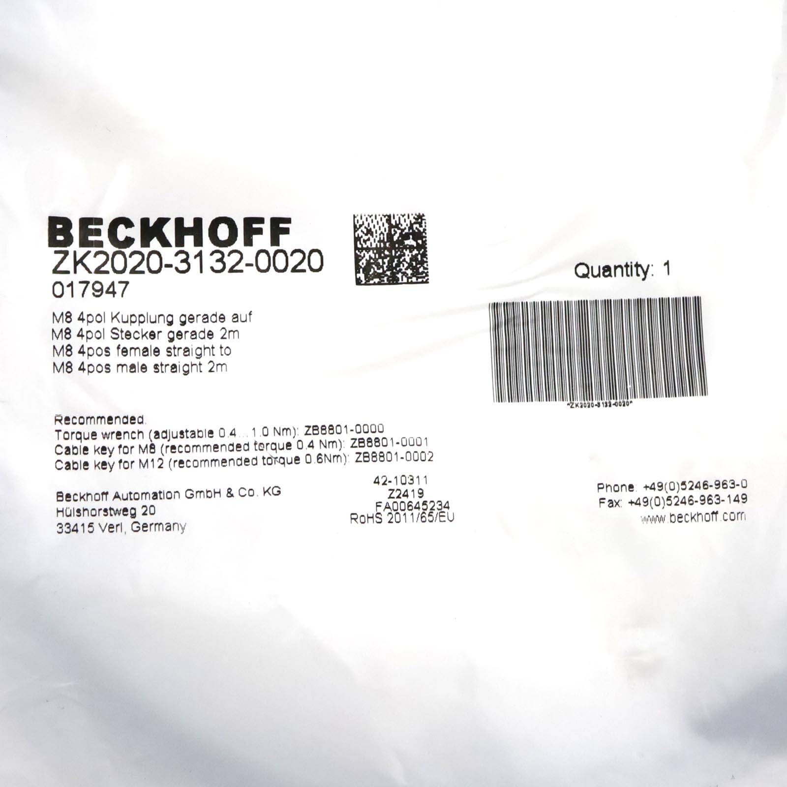 Beckhoff Powerleitung ZK2020-3132-0020 2m OVP-1