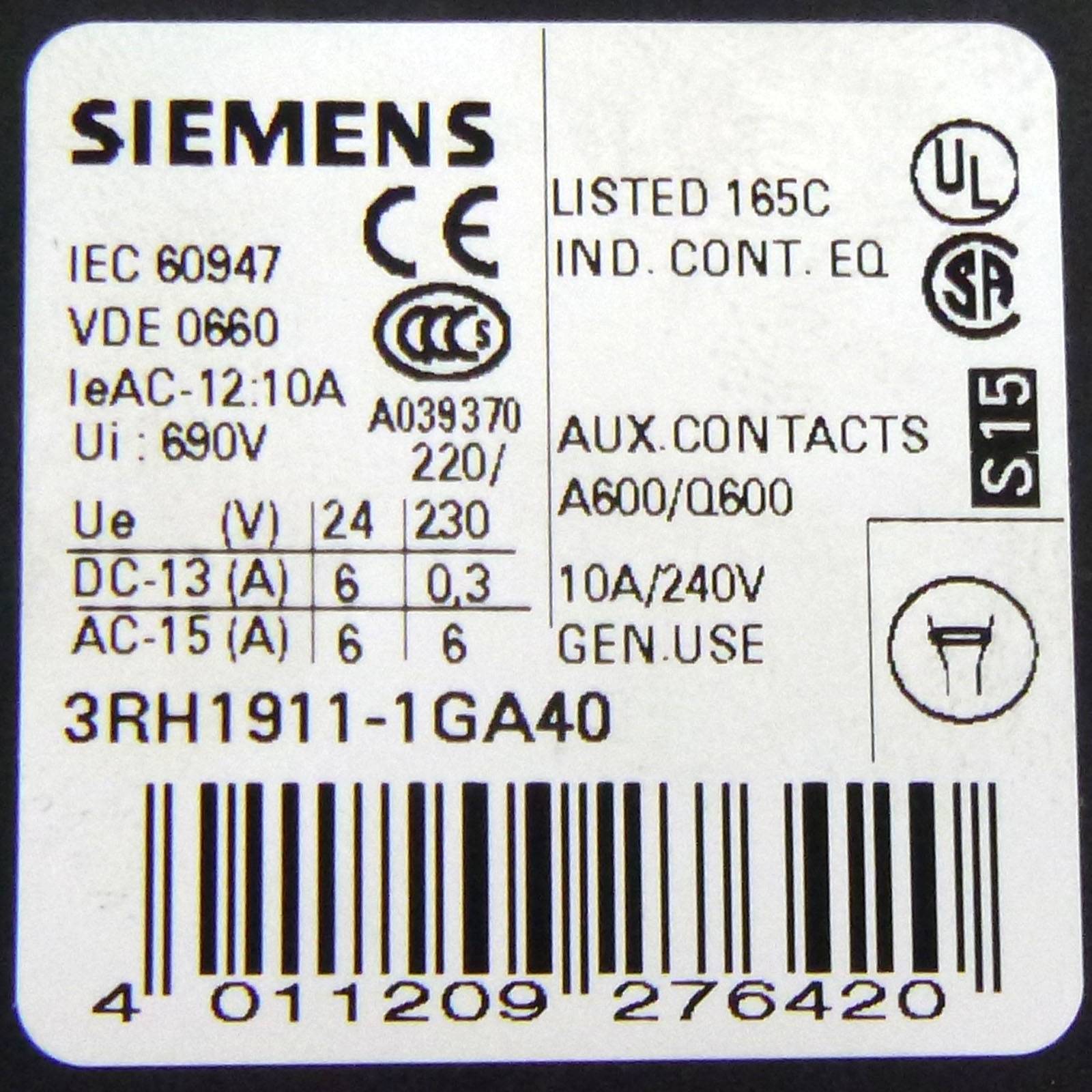 Siemens Hilfsschalterblock 4S 3RH1911-1GA40 ( 3RH1 911-1GA40 )-4