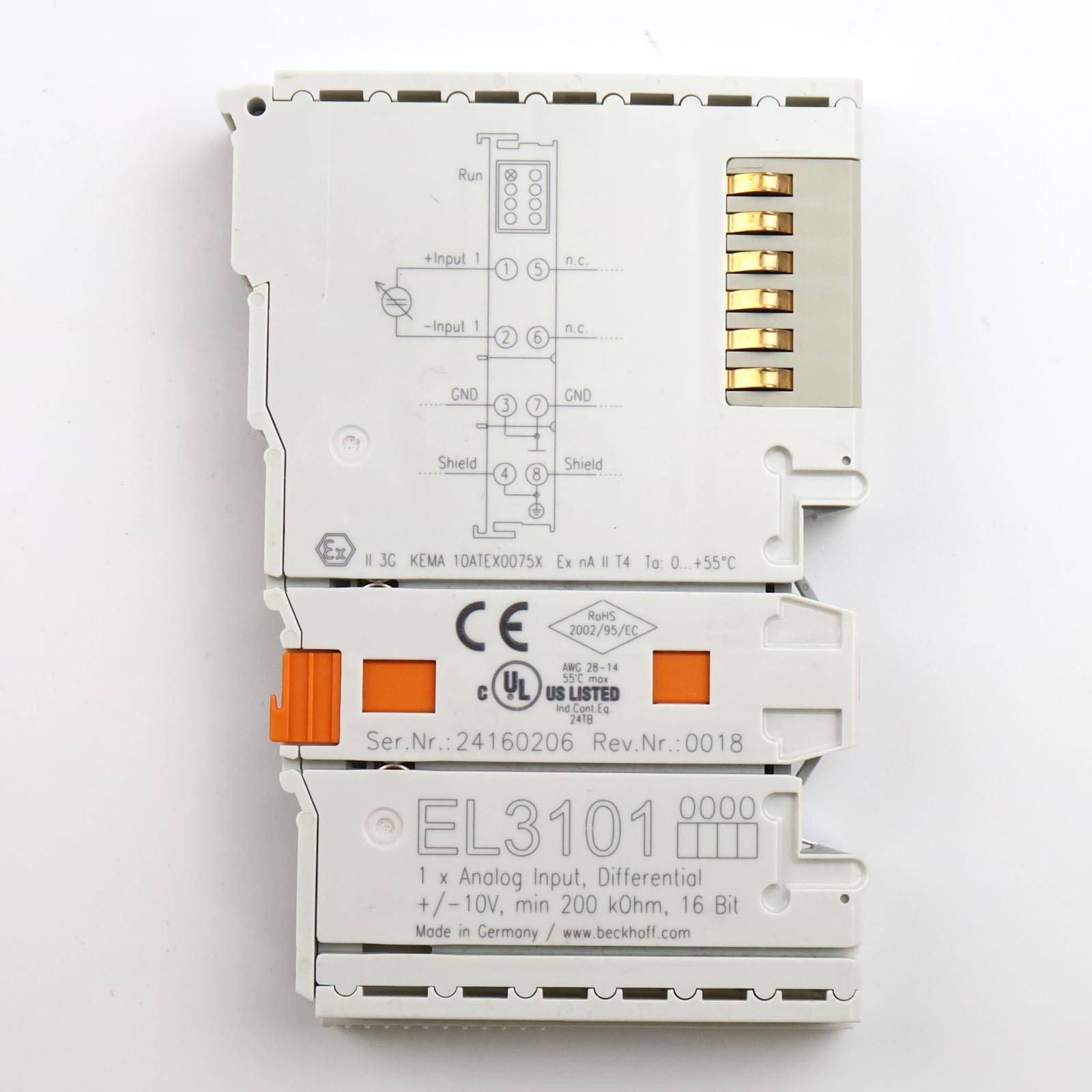 Beckhoff EL3101, EtherCAT-Klemme, 1-Kanal-Analog-Eingang, Spannung, ±10 V, 16 Bit, differentiell-1