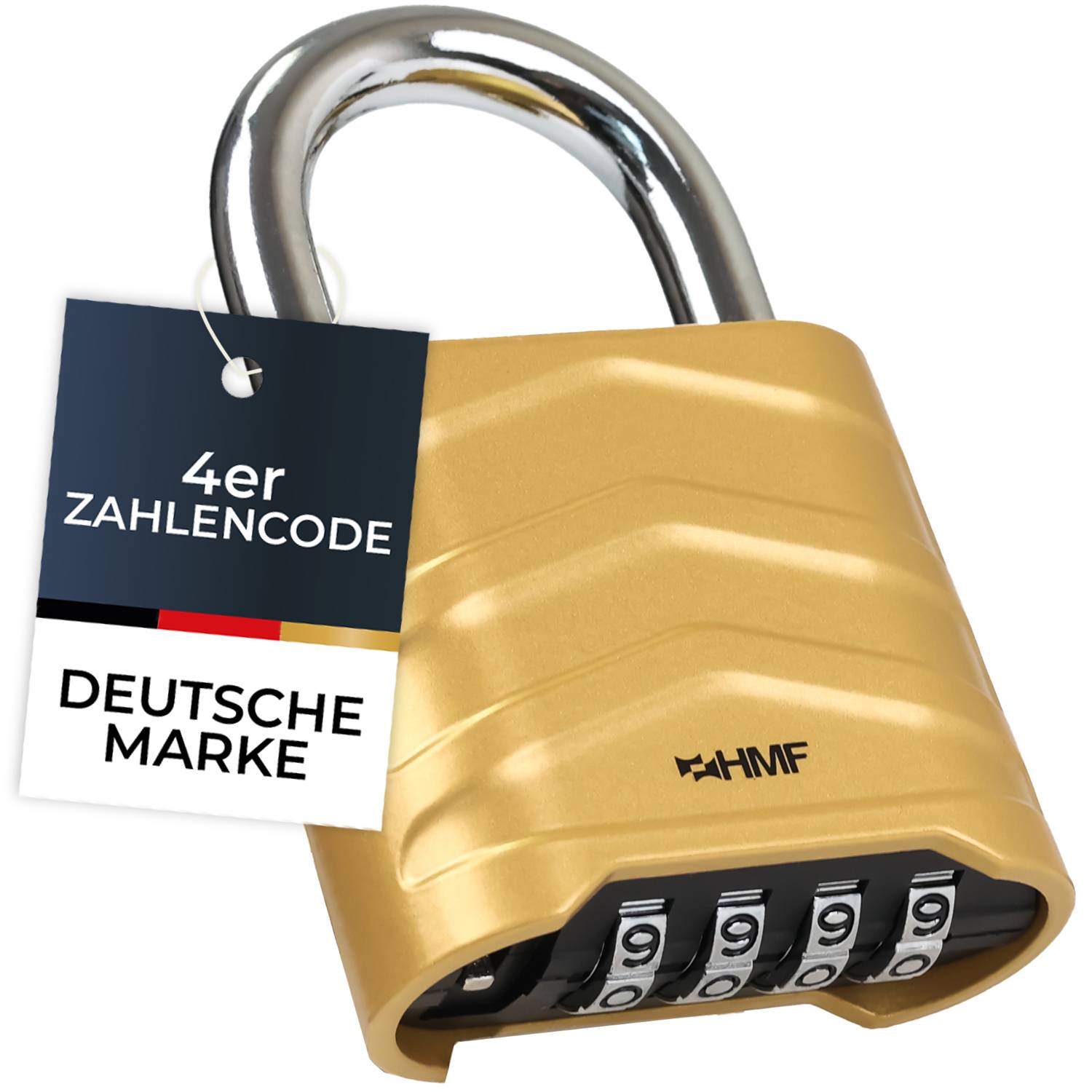 HMF Zahlenschloss Vorhängeschloss mit 4-stelligem Zahlencode aus Aluminiumlegierung, 5,6 x 2,6 x 8,7 cm, Gold-0