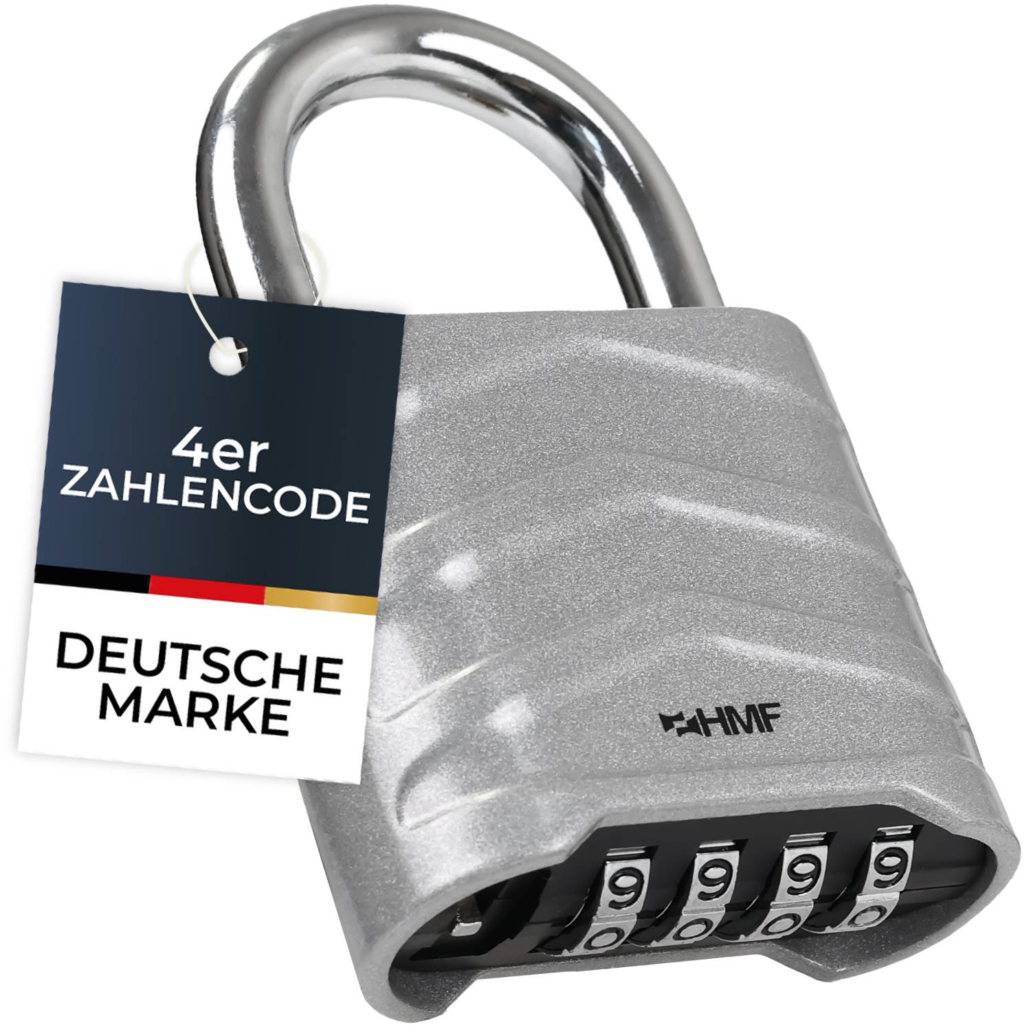 HMF Zahlenschloss Vorhängeschloss mit 4-stelligem Zahlencode aus Aluminiumlegierung, 5,6 x 2,6 x 8,7 cm, Silber-0