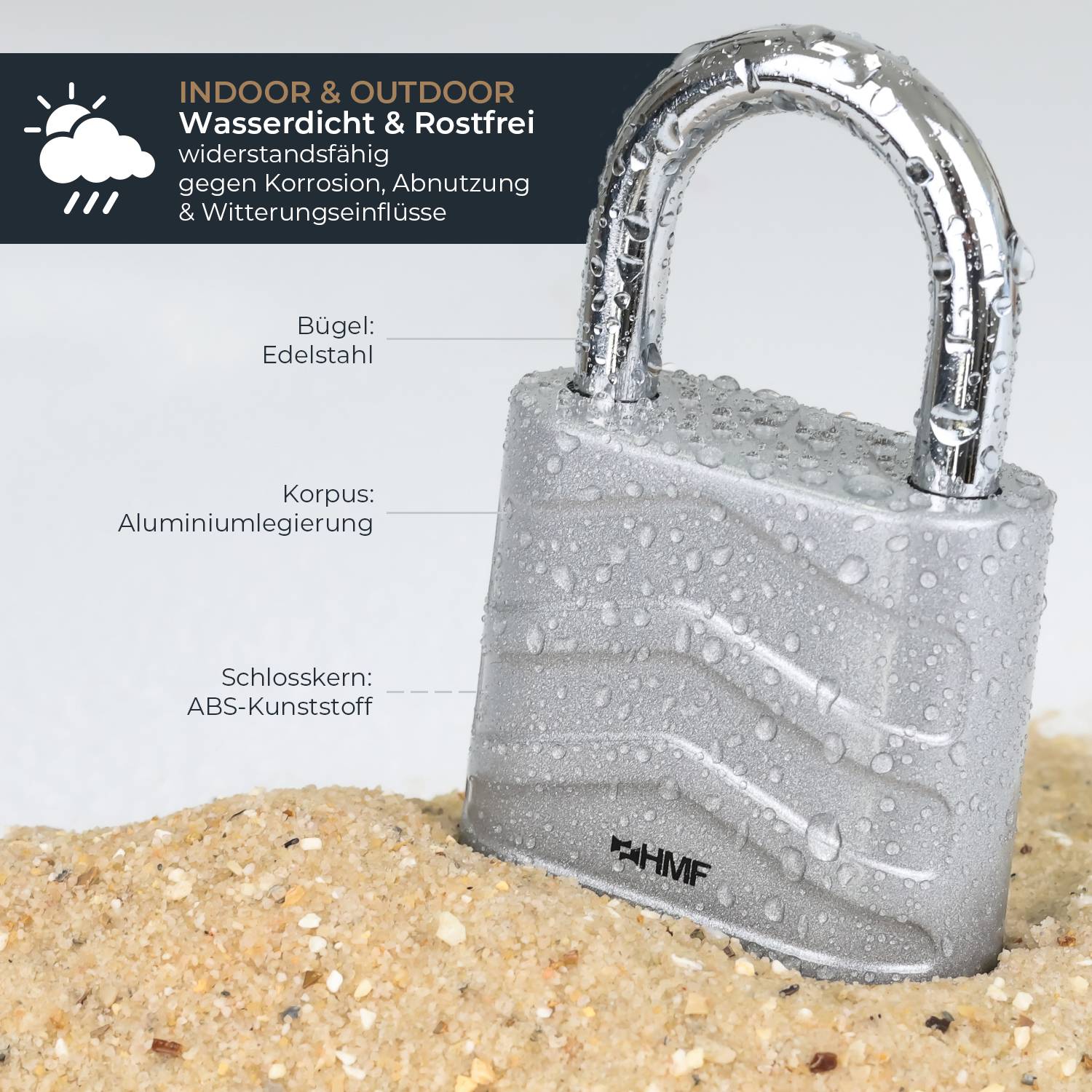 HMF Zahlenschloss Vorhängeschloss mit 4-stelligem Zahlencode aus Aluminiumlegierung, 5,6 x 2,6 x 8,7 cm, Silber-2