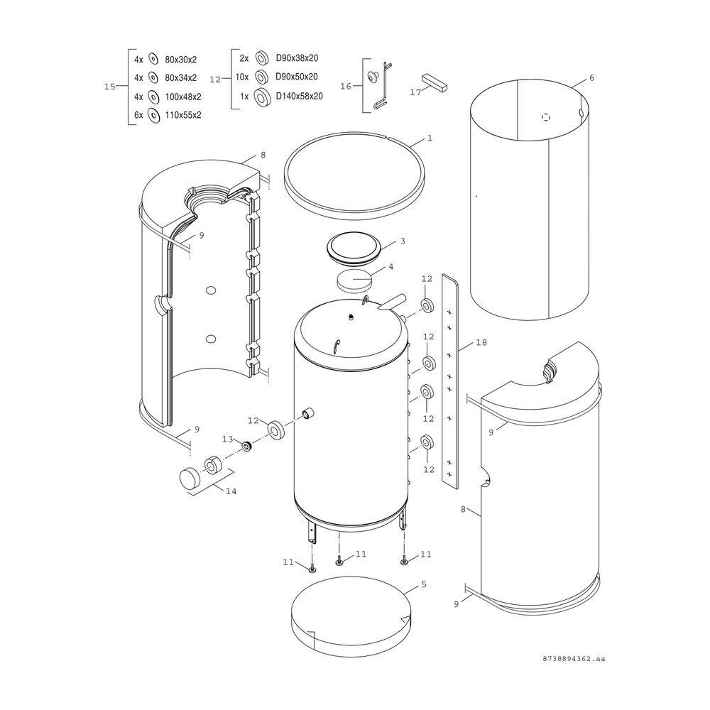 Bosch Pufferspeicher Stora BS 750-6 ER 1 B, 750L, Solarwärmetauscher, 1820x1030mm, Silber-2