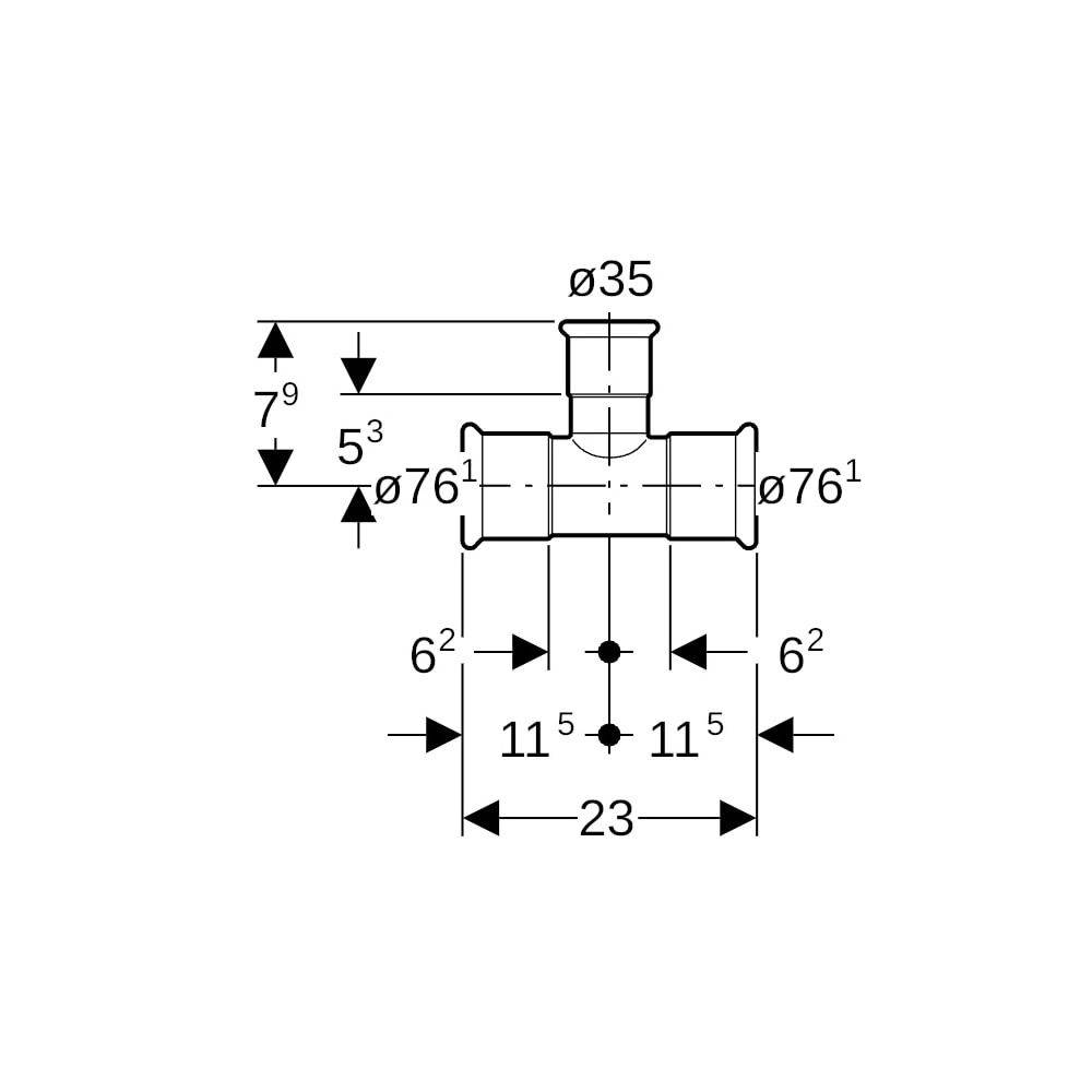 Geberit Mapress Therm T-Stück reduziert D 76,1mm, D1 35mm, D2 41231-3