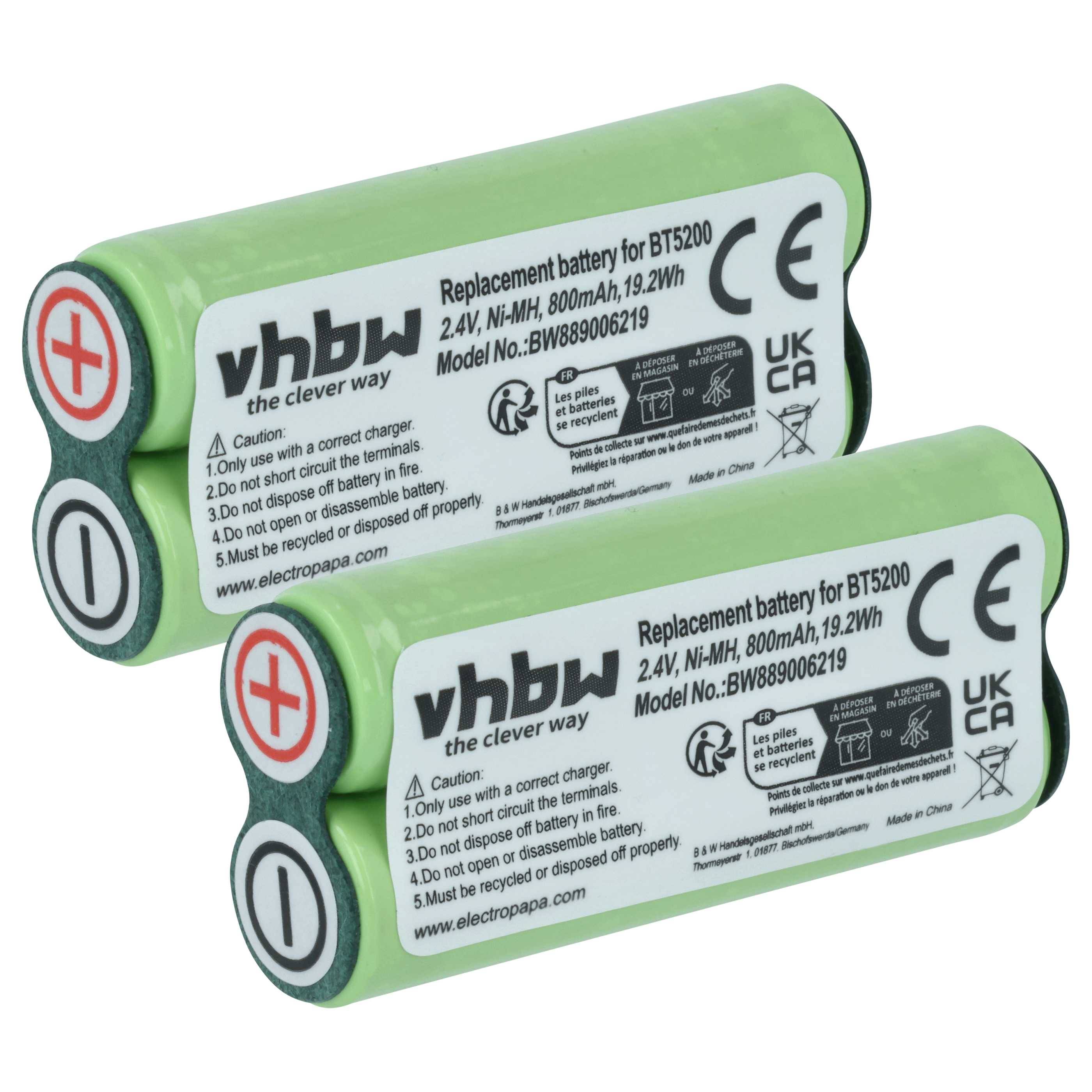 vhbw 2x Akku kompatibel mit Braun 5585u | 5586, 5584, 5550, 5585, 5520, 5525, 5580, 5510 Rasierer (800 mAh, 2,4 V, NiMH)-0