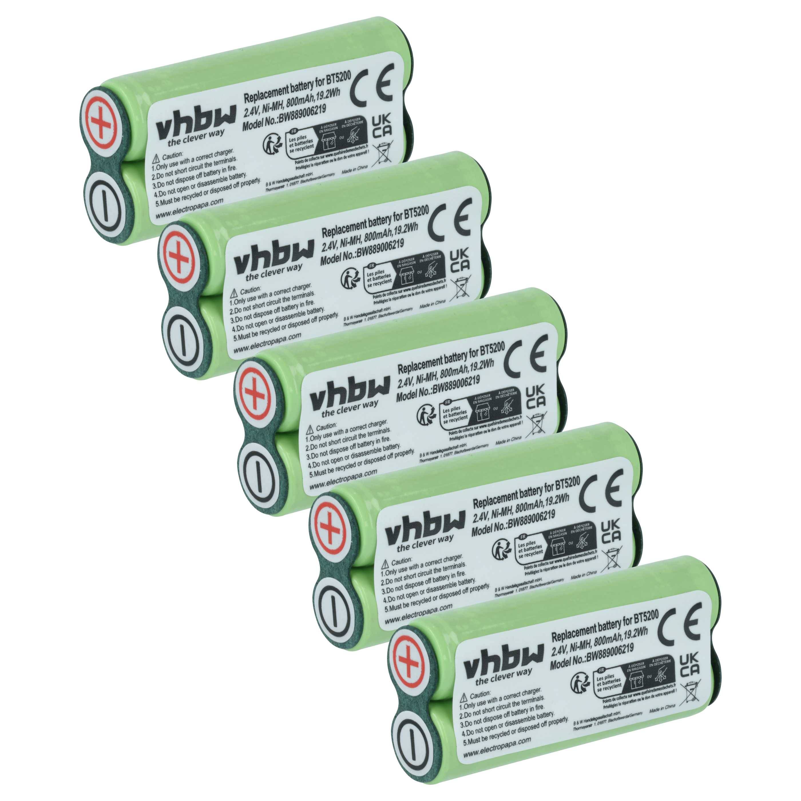 vhbw 5x Akku kompatibel mit Ronson RR-3 Rasierer (800 mAh, 2,4 V, NiMH)-0