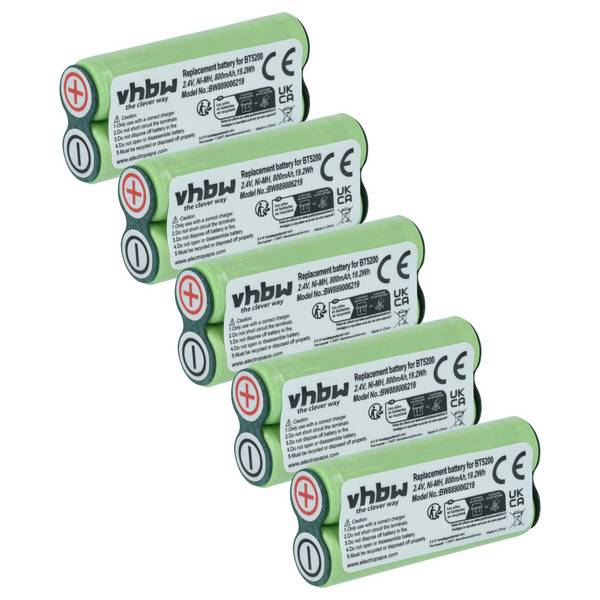 vhbw 5x Akku kompatibel mit Rowenta TN5100F0 / 3M0 | TN5100F0, TN5120F0, TN5120, TN5100 Rasierer (800 mAh, 2,4 V, NiMH)