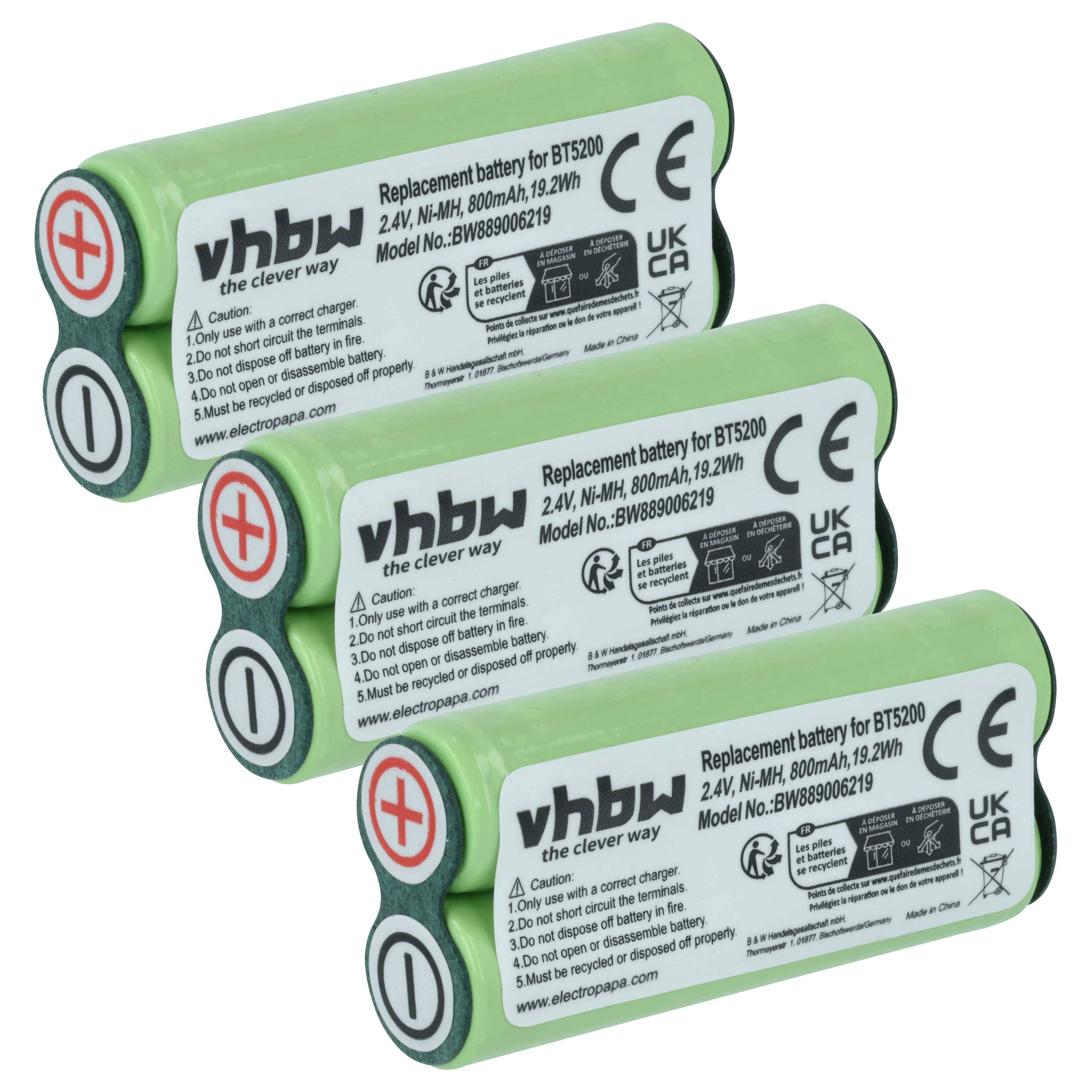 vhbw 3x Akku kompatibel mit Eltron Intercontinental | International, 2205, 2100, 2200, 100 Rasierer (800 mAh, 2,4 V-0