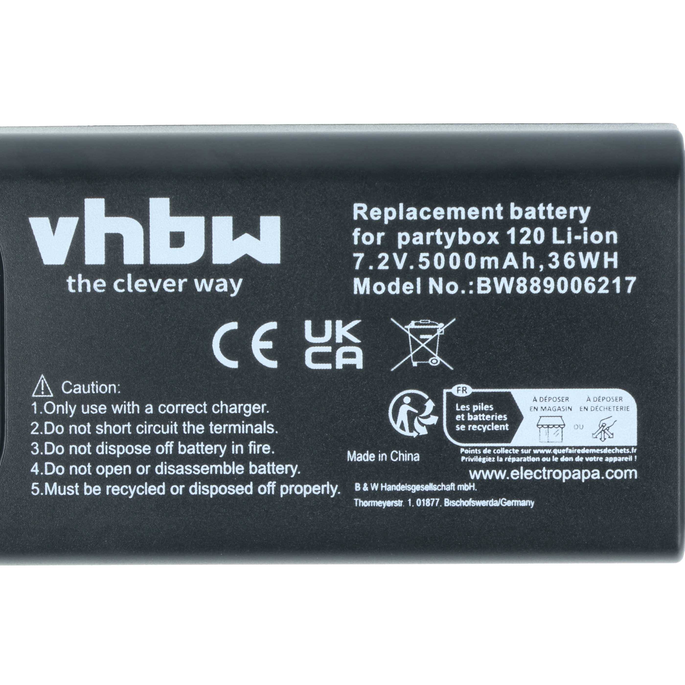 vhbw Akku kompatibel mit JBL Club 120 | Lautsprecher Boxen Speaker (5000 mAh, 7,2 V, Li-Ion)-3